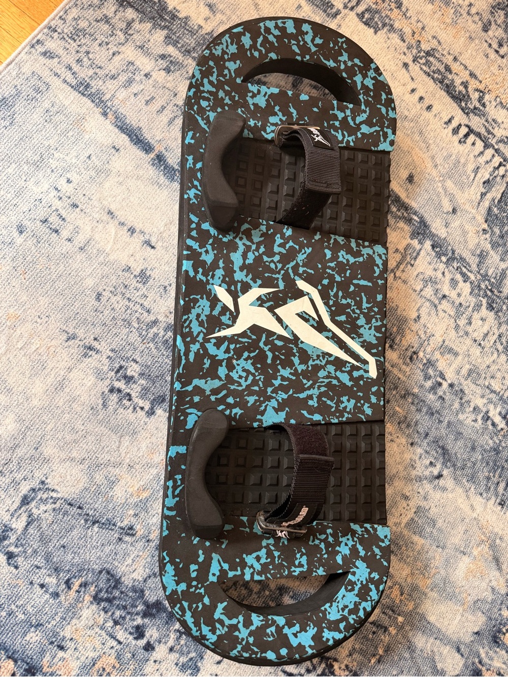 Blue Black Surf Skate Board with Straps. Trampoline